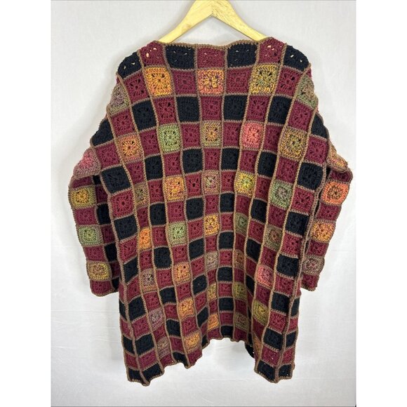 Hand Crochet Granny Square Cardigan Sweater Boho Festival Open Knit Women XL - Picture 4 of 5